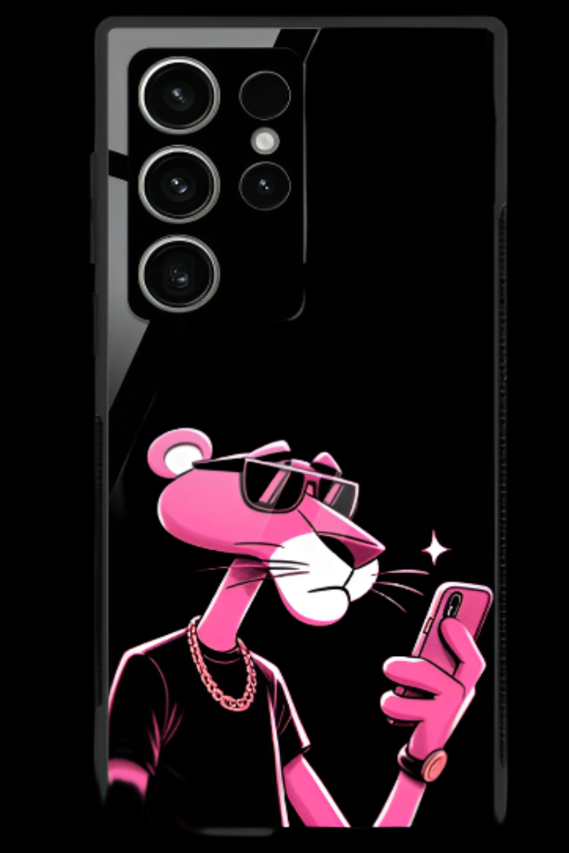 KailJay's Samsung S23 Ultra Pink Panther Black Premium Glass Back Case/Cover