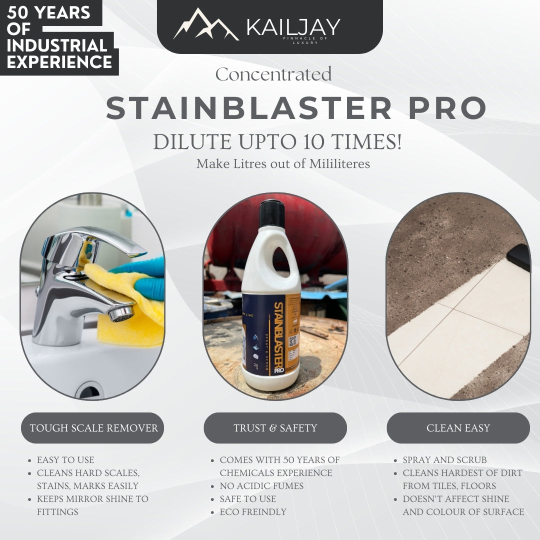 Kailjay's StainBlasterPro Eco-Friendly Hard Water Stain and Tough Lime Scale Remover, Spray and Scrub Cleaner for Bathrooms, Taps, Faucets, Basins, Showers, and Floor Tiles