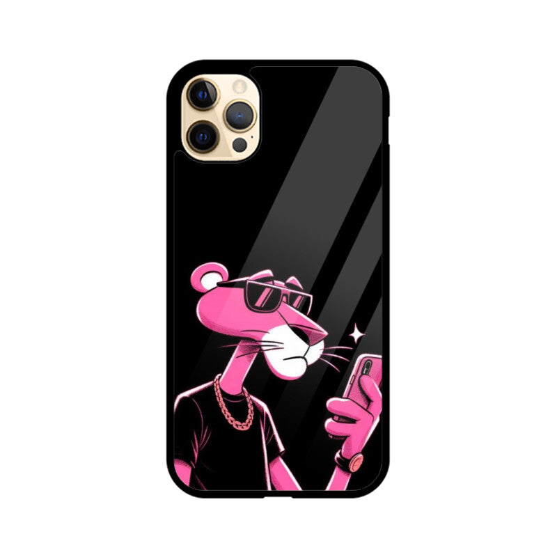 KailJay's iPhone Pink Panther Black Premium Glass Back Case/Cover