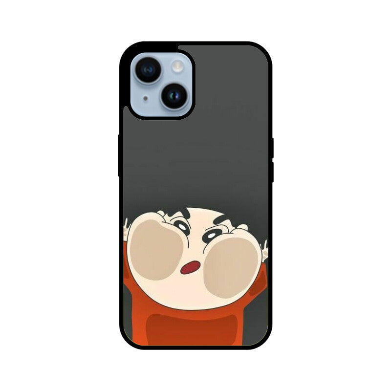 Shinchan on the Mirror Premium Grade Glass Back Case/Cover for iPhone