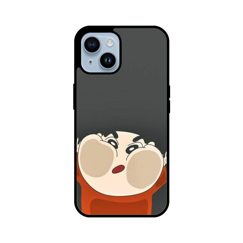 Shinchan on the Mirror Premium Grade Glass Back Case/Cover for iPhone