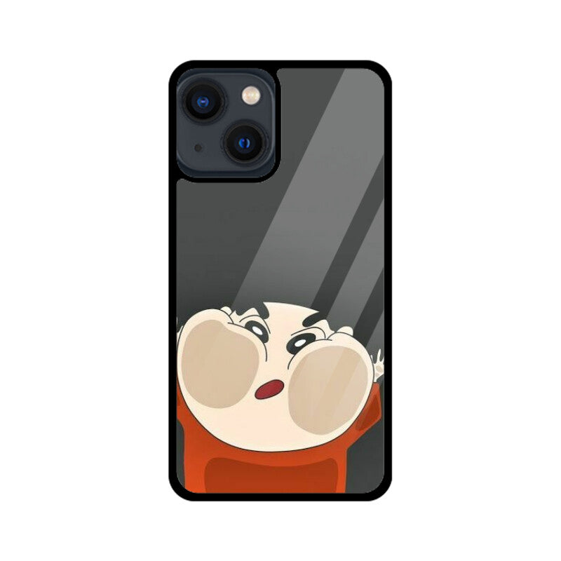 Shinchan on the Mirror Premium Grade Glass Back Case/Cover for iPhone