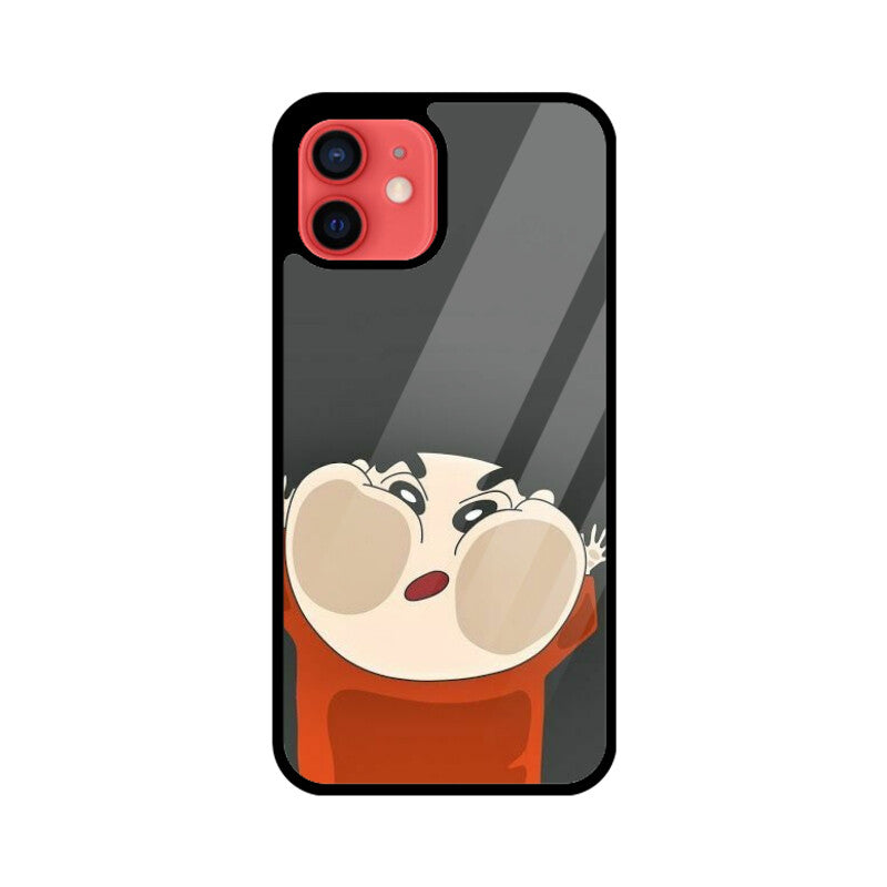 Shinchan on the Mirror Premium Grade Glass Back Case/Cover for iPhone