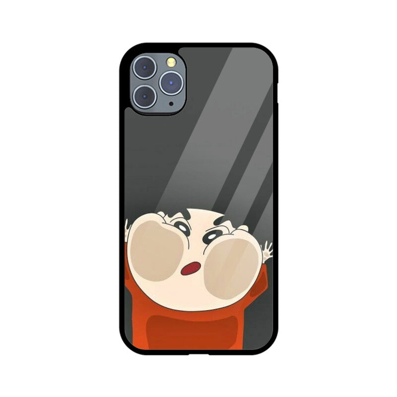 Shinchan on the Mirror Premium Grade Glass Back Case/Cover for iPhone