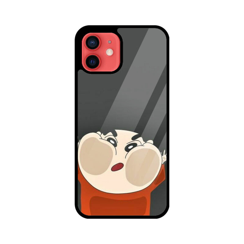 Shinchan on the Mirror Premium Grade Glass Back Case/Cover for iPhone