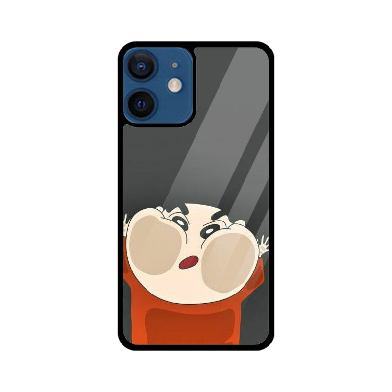 Shinchan on the Mirror Premium Grade Glass Back Case/Cover for iPhone