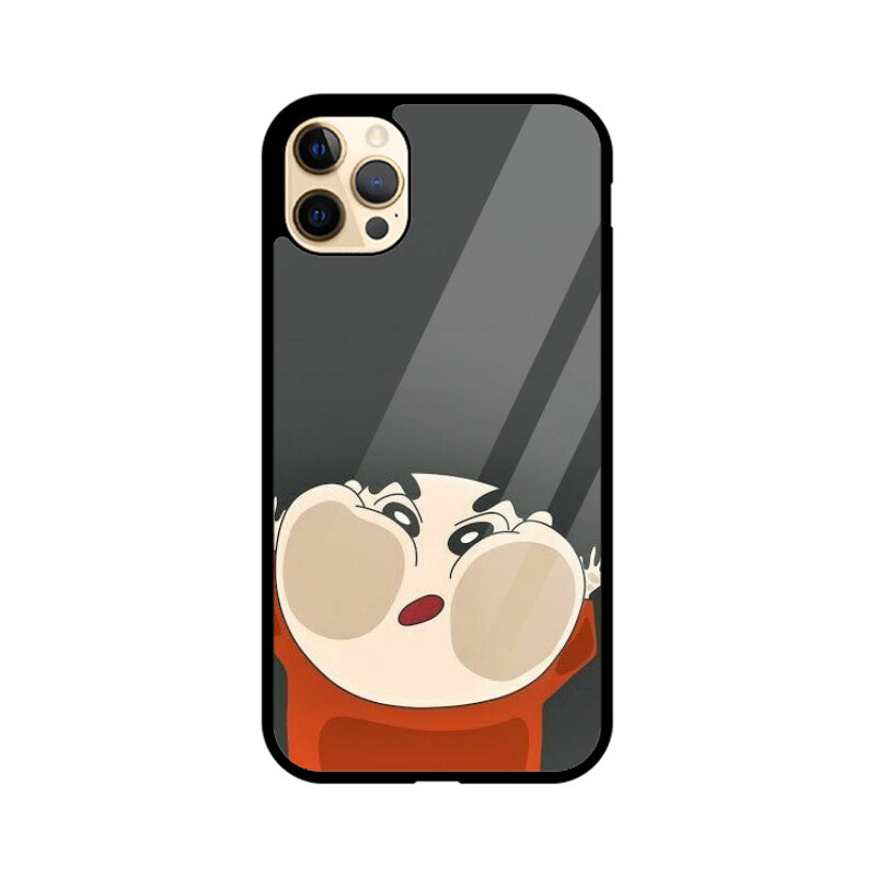 Shinchan on the Mirror Premium Grade Glass Back Case/Cover for iPhone