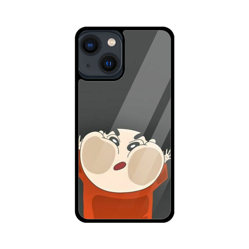 Shinchan on the Mirror Premium Grade Glass Back Case/Cover for iPhone