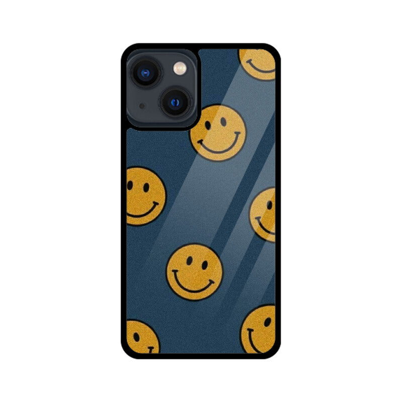 KailJay's Blue & Yellow Smileys Premium Grade Glass Back Case/Cover for iPhone