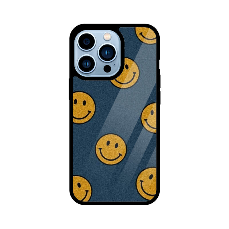 KailJay's Blue & Yellow Smileys Premium Grade Glass Back Case/Cover for iPhone