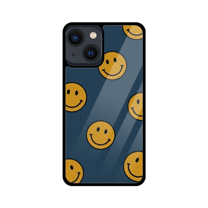 KailJay's Blue & Yellow Smileys Premium Grade Glass Back Case/Cover for iPhone