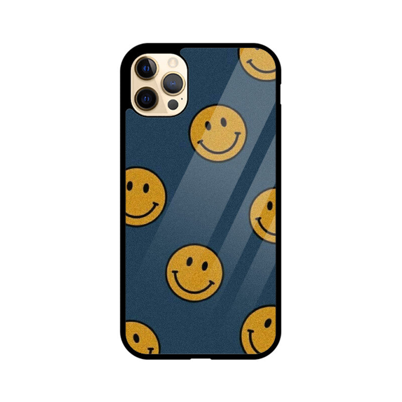 KailJay's Blue & Yellow Smileys Premium Grade Glass Back Case/Cover for iPhone