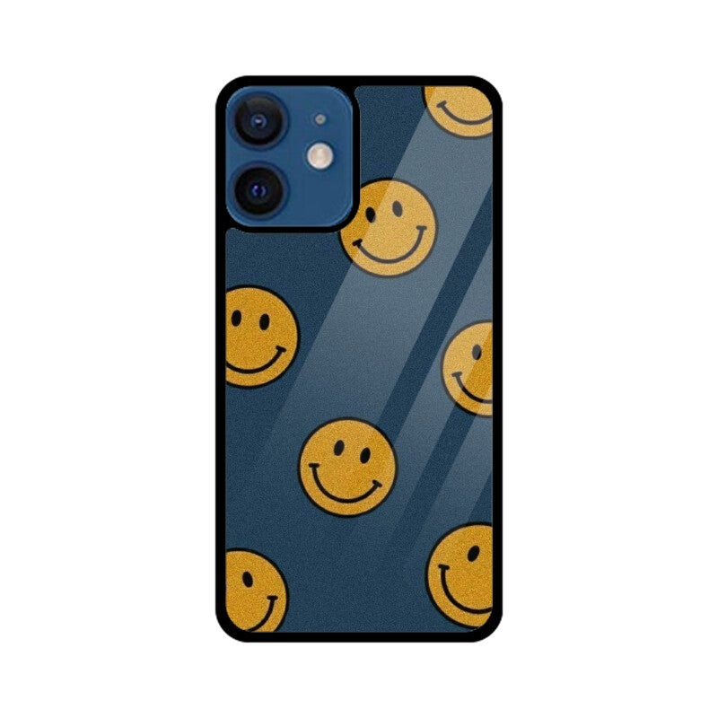 KailJay's Blue & Yellow Smileys Premium Grade Glass Back Case/Cover for iPhone