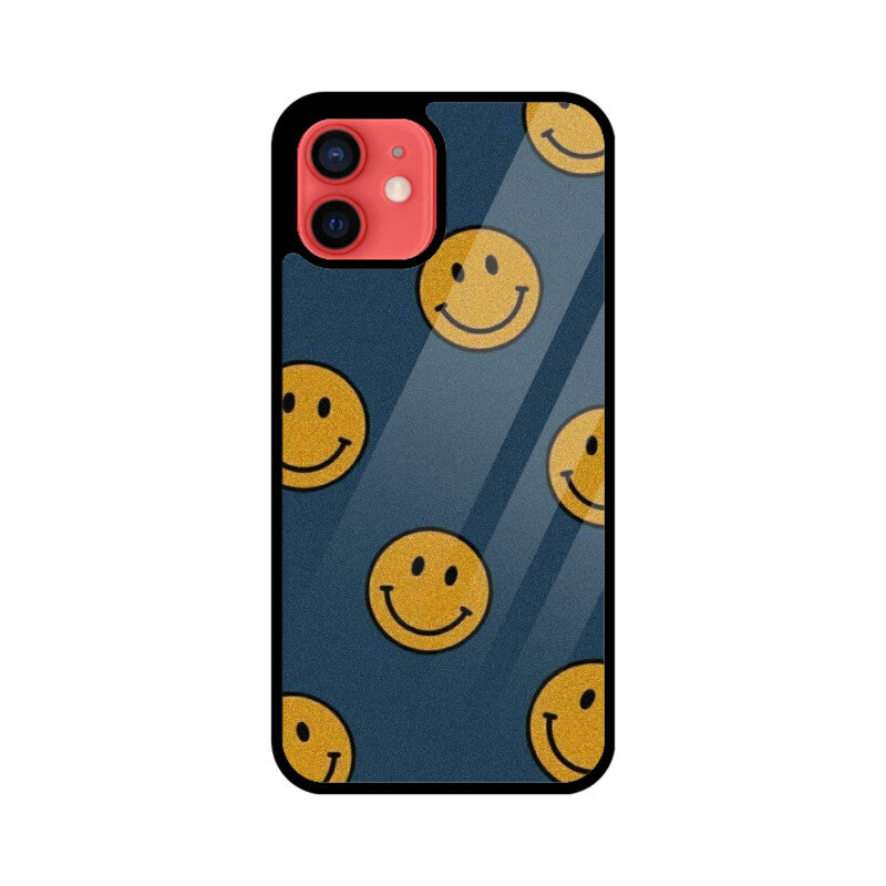 KailJay's Blue & Yellow Smileys Premium Grade Glass Back Case/Cover for iPhone