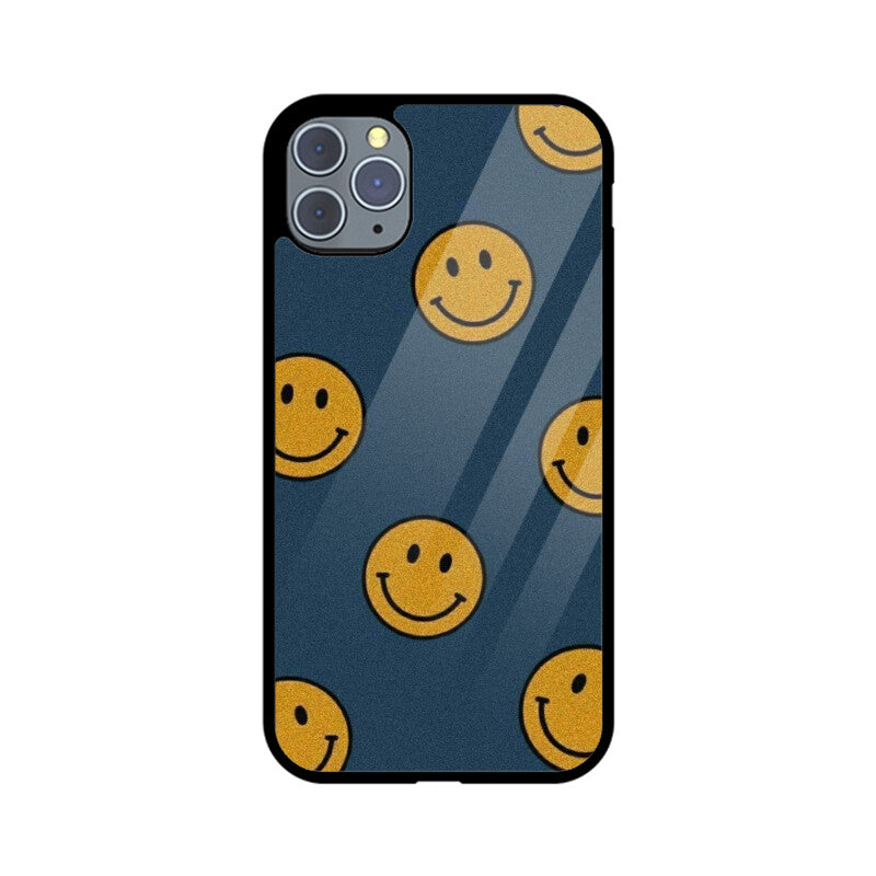 KailJay's Blue & Yellow Smileys Premium Grade Glass Back Case/Cover for iPhone